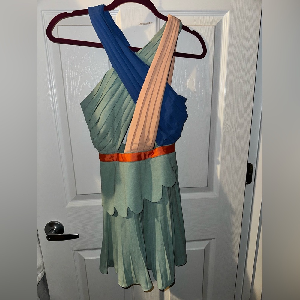 NWT NEW THREE FLOOR XXS 2 dress teal blue orange beautiful unique peach